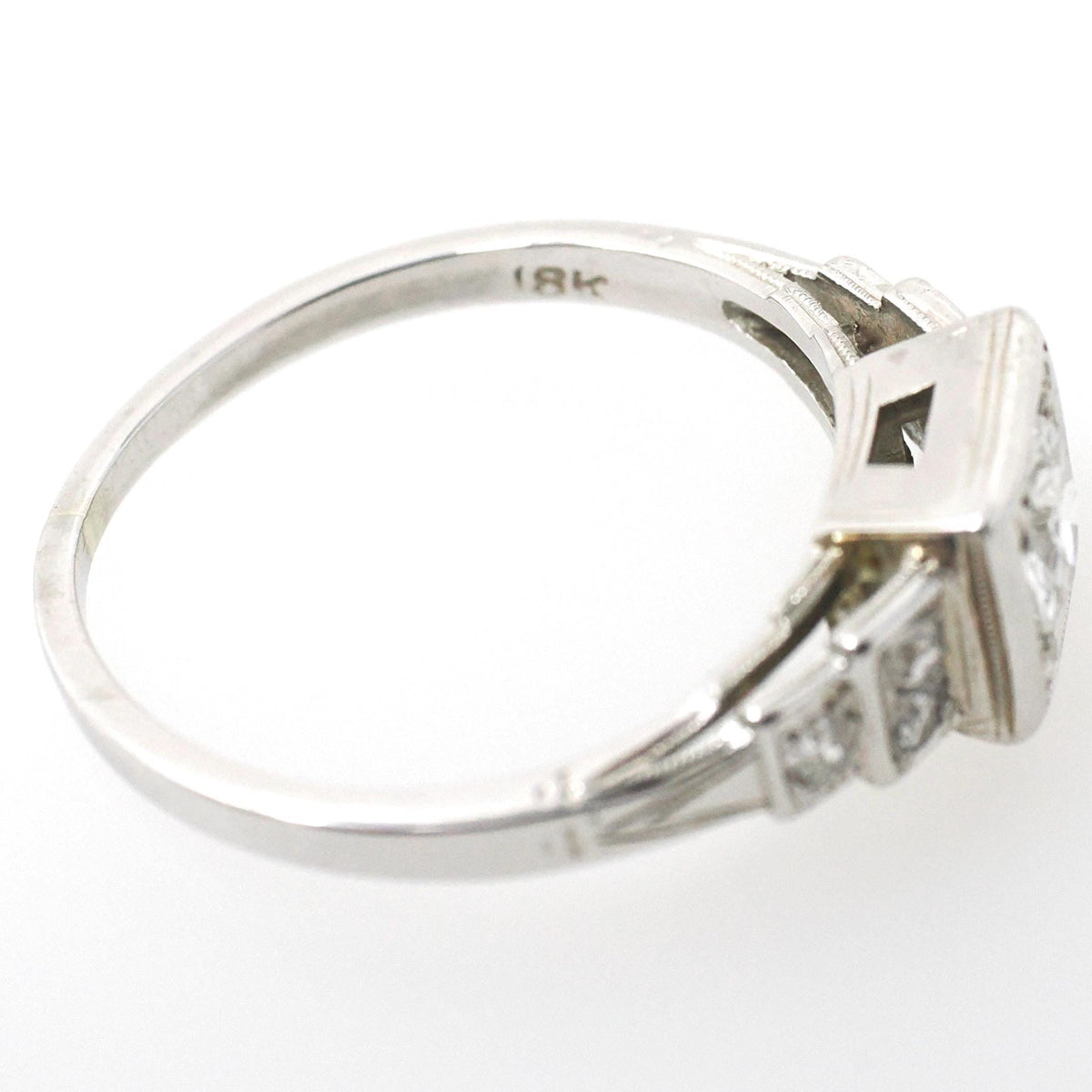 Art Deco Diamond Ring - Vintage 18k White Gold .62 CTW Old European Cut Engagement - Circa 1930s Era Size 6.5 Fine Geometric Bridal Jewelry