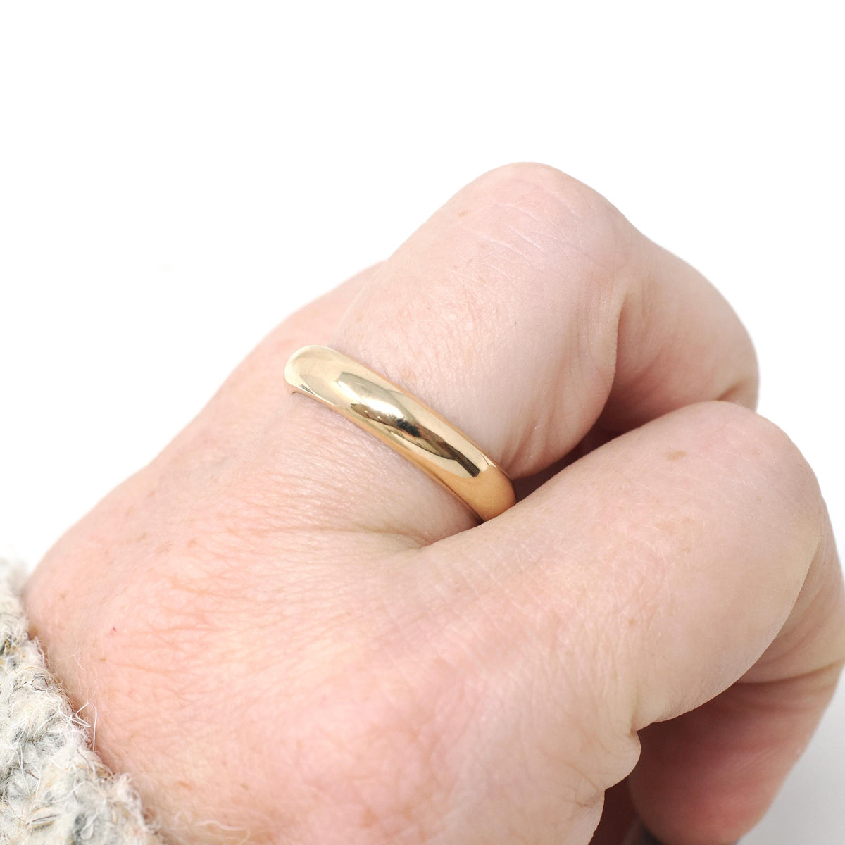 Antique Wedding Band - Edwardian Era 14k Yellow Gold 4.3 MM Domed Comfort Fit Ring - Size 6 1/2 Fine Art Carved JR Wood Bridal Jewelry