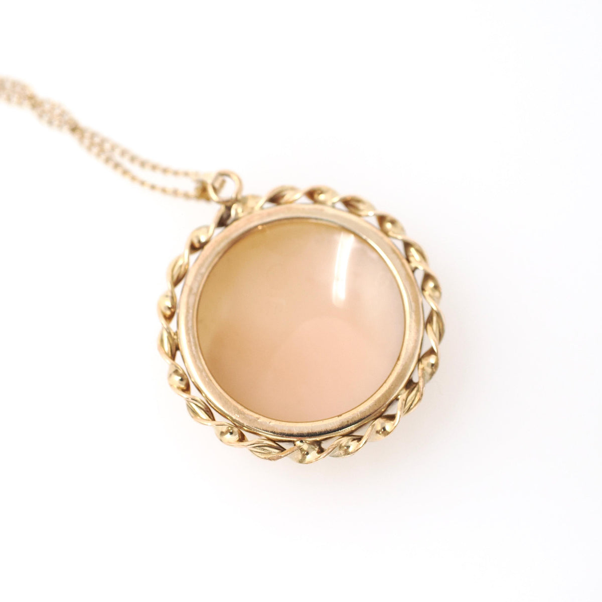 Aries Cameo Pendant - Mid Century Gold Filled Round Carved Shell Symbol Necklace - Circa 1960s Era Fine Zodiac Fashion Accessory Jewelry