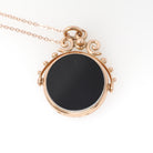 Antique Spinner Locket - Victorian 10k Rose Gold Black White Onyx Sard Carved Intaglio Fob Necklace - Circa 1890s Statement Fine Jewelry