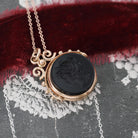 Antique Spinner Locket - Victorian 10k Rose Gold Black White Onyx Sard Carved Intaglio Fob Necklace - Circa 1890s Statement Fine Jewelry