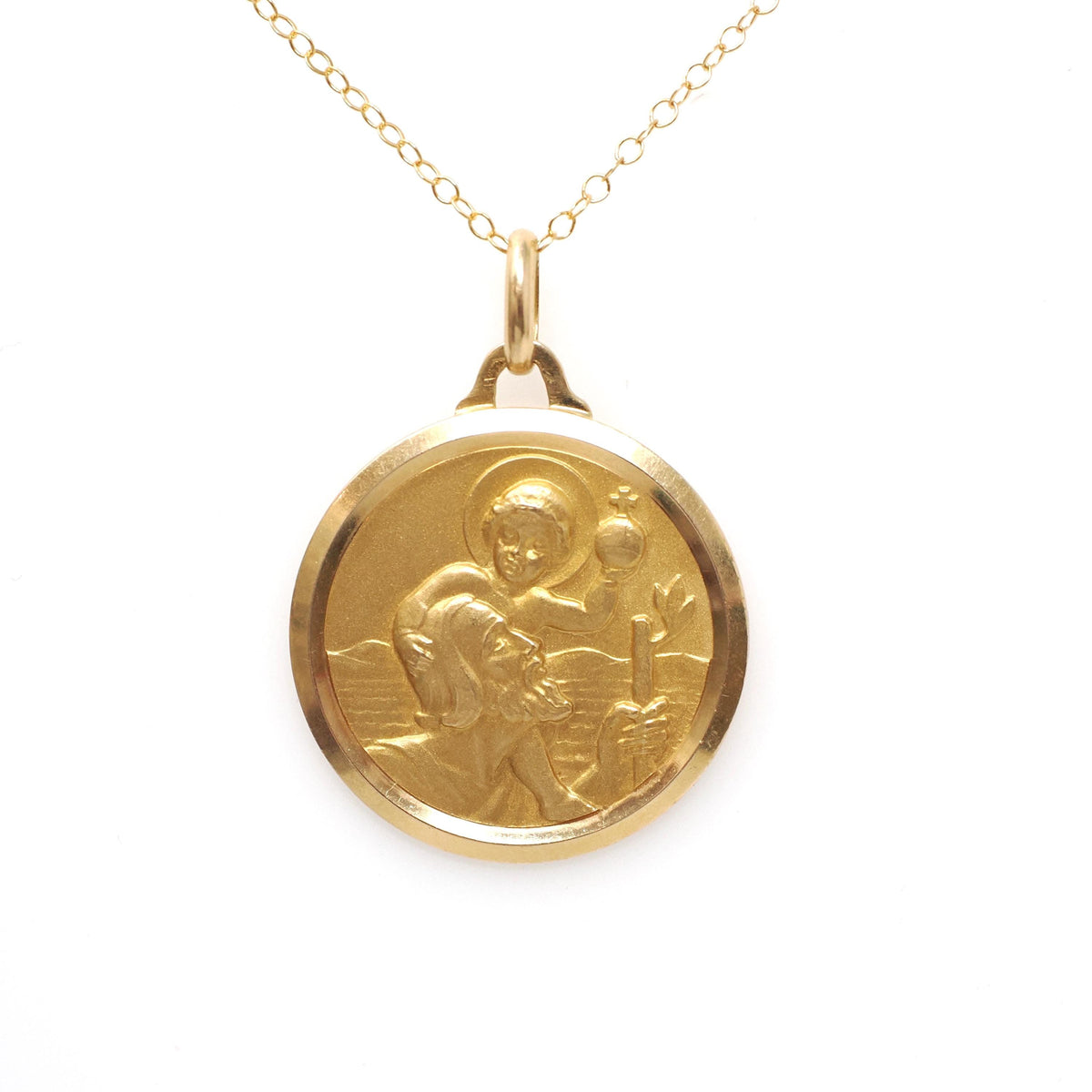 Vintage St. Christopher Charm - Bold Gold 18k Yellow Gold Religious Medal Pendant - Circa 1980s Patron Saint of Travelers Catholic Jewelry