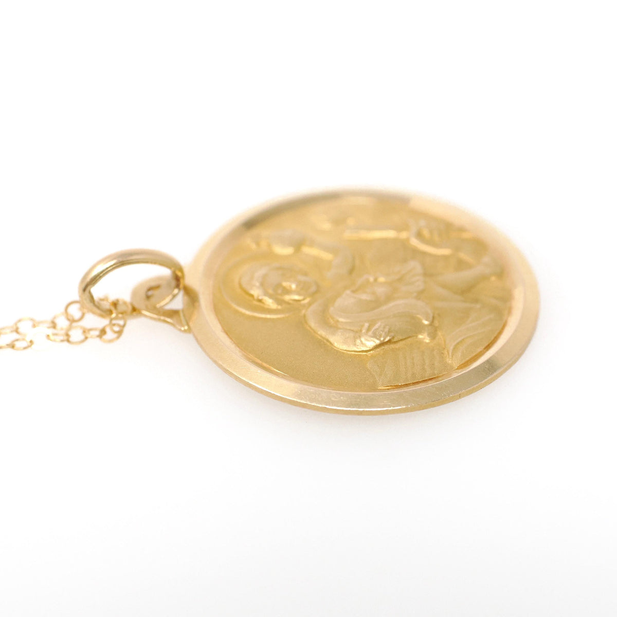Vintage St. Christopher Charm - Bold Gold 18k Yellow Gold Religious Medal Pendant - Circa 1980s Patron Saint of Travelers Catholic Jewelry