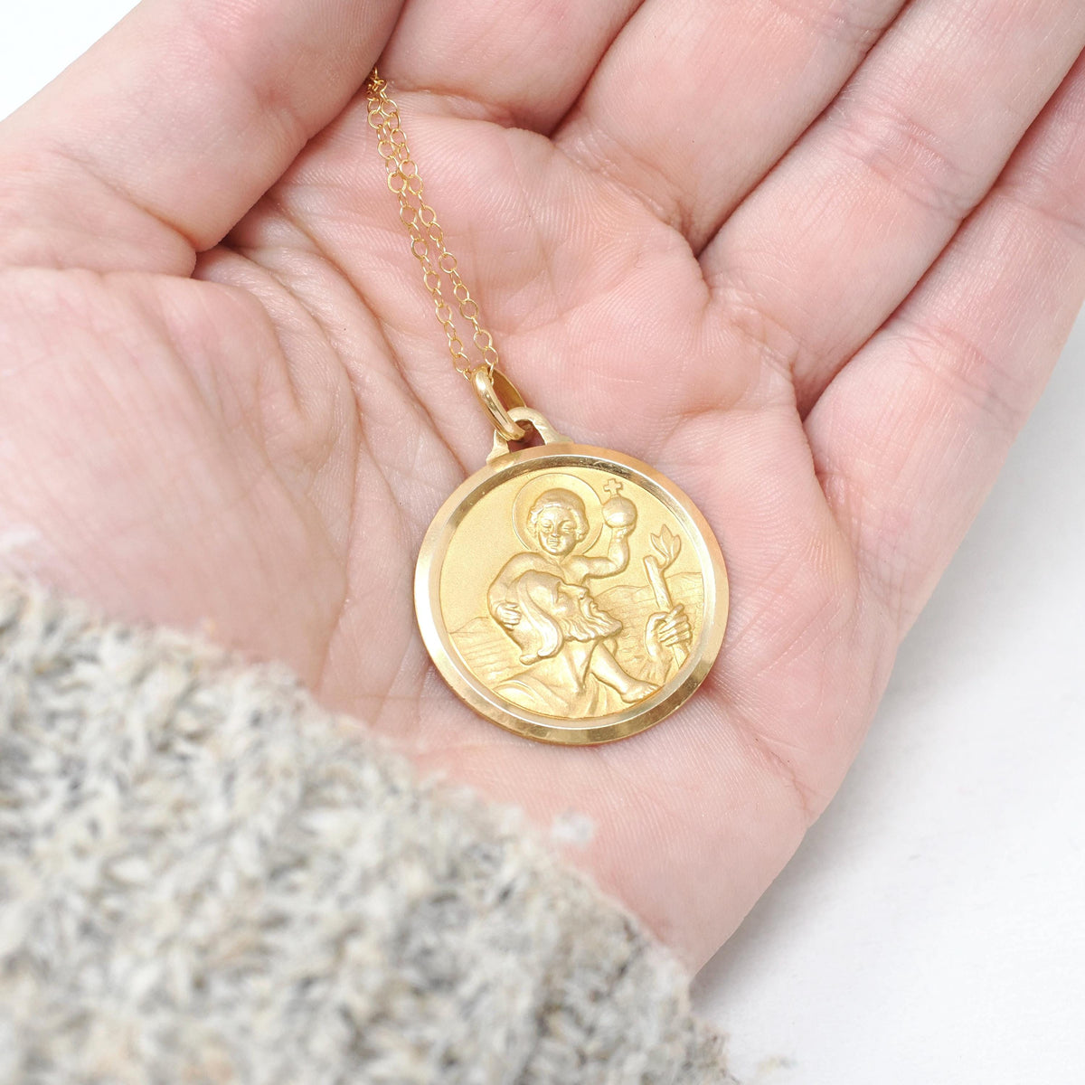 Vintage St. Christopher Charm - Bold Gold 18k Yellow Gold Religious Medal Pendant - Circa 1980s Patron Saint of Travelers Catholic Jewelry