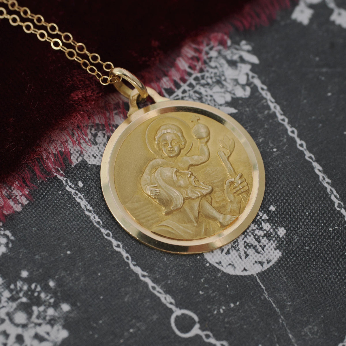 Vintage St. Christopher Charm - Bold Gold 18k Yellow Gold Religious Medal Pendant - Circa 1980s Patron Saint of Travelers Catholic Jewelry