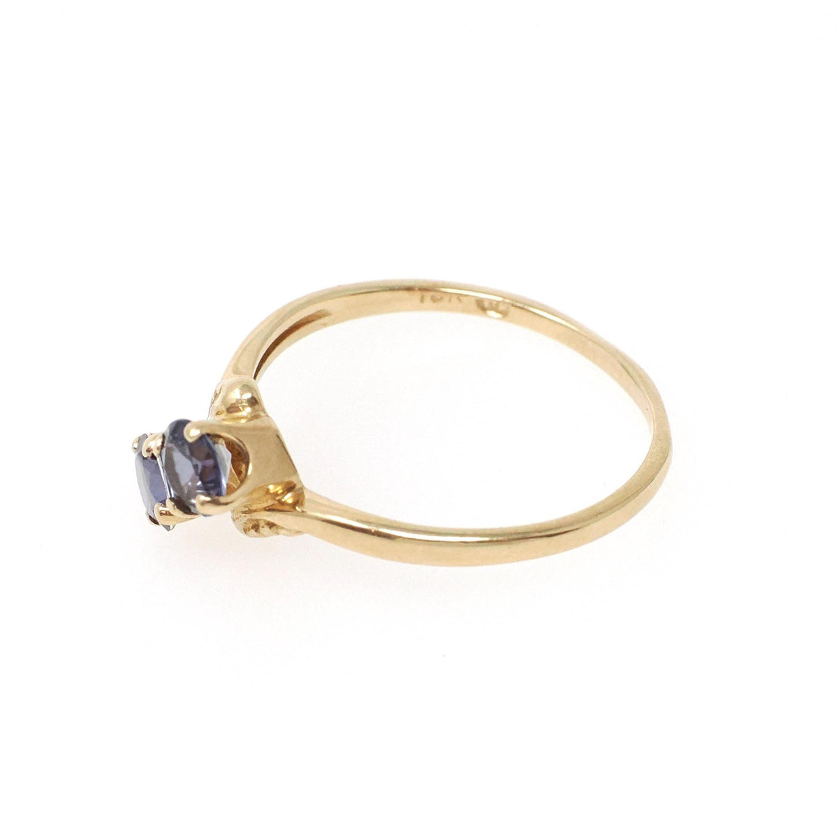 Vintage Bypass Ring - Mid Century 10k Yellow Gold Purple Created Spinel Triplet Gemstone - Circa 1950s Era Size 6.25 Toi Et Moi Fine Jewelry