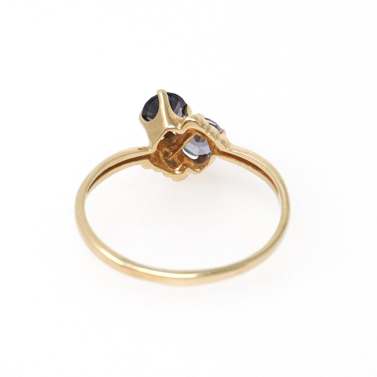 Vintage Bypass Ring - Mid Century 10k Yellow Gold Purple Created Spinel Triplet Gemstone - Circa 1950s Era Size 6.25 Toi Et Moi Fine Jewelry