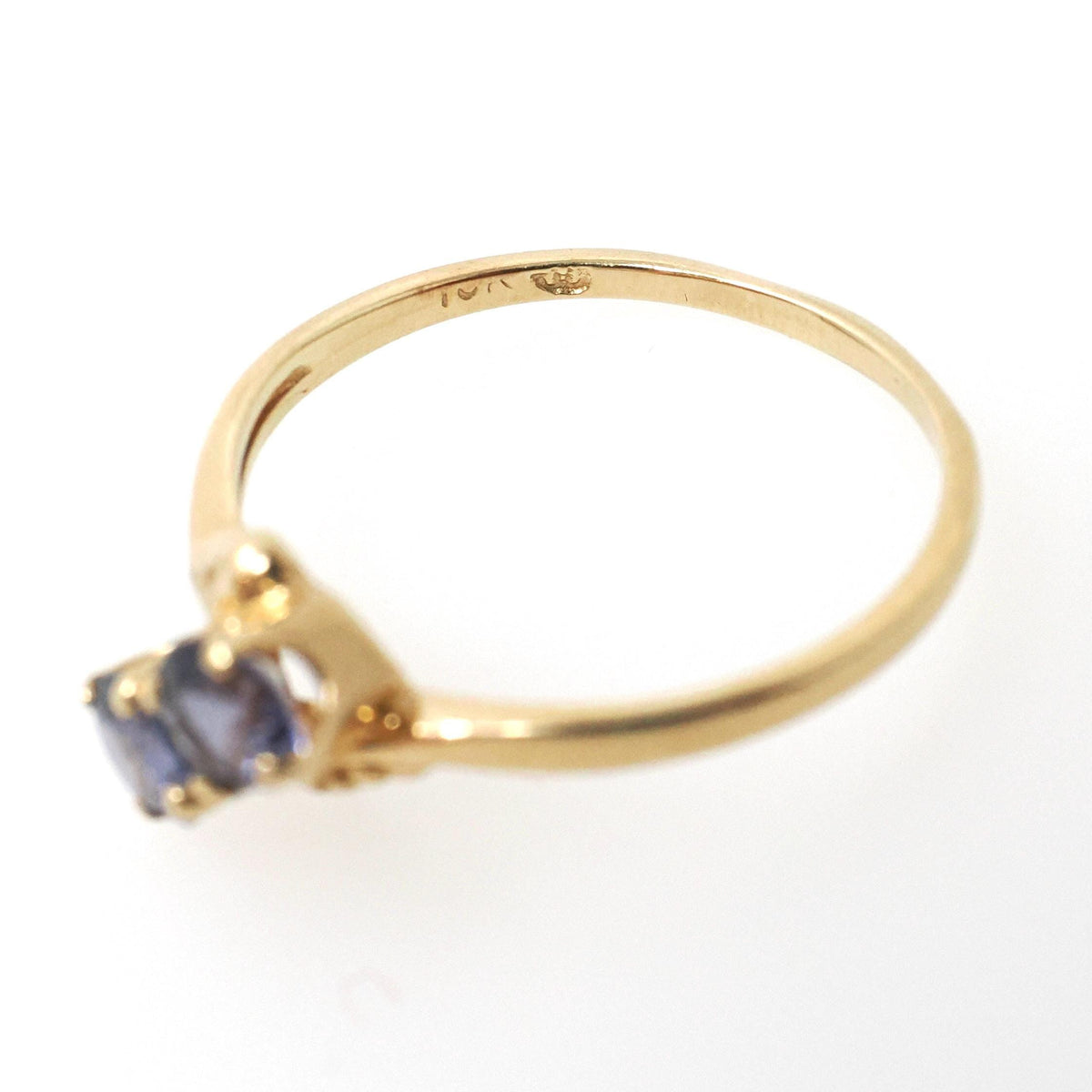 Vintage Bypass Ring - Mid Century 10k Yellow Gold Purple Created Spinel Triplet Gemstone - Circa 1950s Era Size 6.25 Toi Et Moi Fine Jewelry