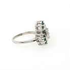 Vintage Halo Ring - Mid Century 14k White Gold Natural Emerald & Diamond Pear Halo - Circa 1940s Era Size 2 3/4 May Birthstone Fine Jewelry