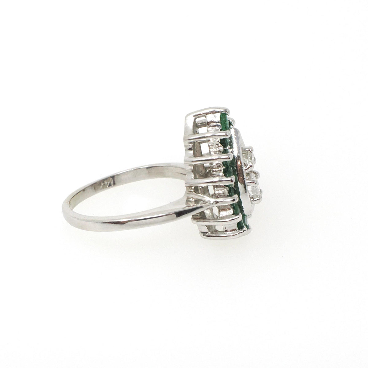 Vintage Halo Ring - Mid Century 14k White Gold Natural Emerald & Diamond Pear Halo - Circa 1940s Era Size 2 3/4 May Birthstone Fine Jewelry