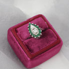 Vintage Halo Ring - Mid Century 14k White Gold Natural Emerald & Diamond Pear Halo - Circa 1940s Era Size 2 3/4 May Birthstone Fine Jewelry