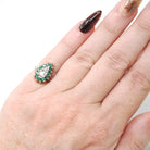 Vintage Halo Ring - Mid Century 14k White Gold Natural Emerald & Diamond Pear Halo - Circa 1940s Era Size 2 3/4 May Birthstone Fine Jewelry