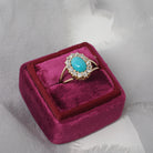 Victorian Turquoise Ring - Antique 14k Rosy Yellow Gold Natural Diamond Halo - Size 6 1/2 Circa 1890s Era Fine December Birthstone Jewelry