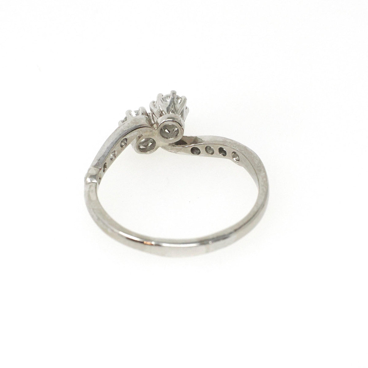 Toi Et Moi Ring - Antique 18k White Gold .56 CTW Art Deco Diamond Bypass Band - Vintage Circa 1920s Size 7 Fine Bridal Engagement Jewelry