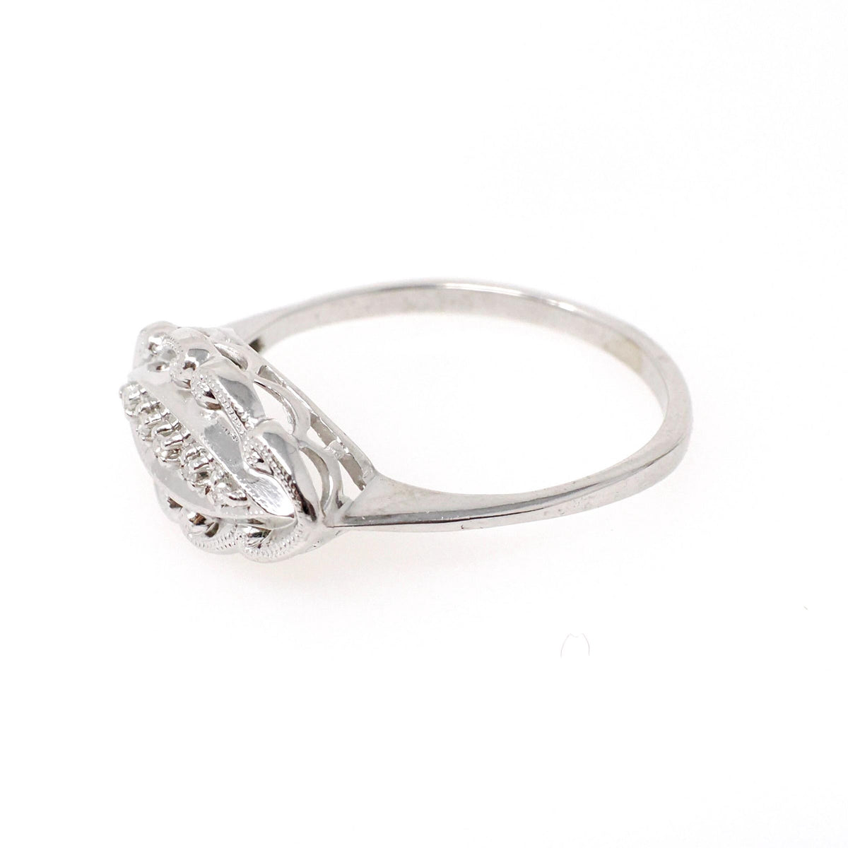 Vintage Princess Ring - Mid Century 14k White Gold Natural .02 CTW Diamonds - Circa 1950s Size 8 Sweetheart Anniversary Promise Fine Jewelry