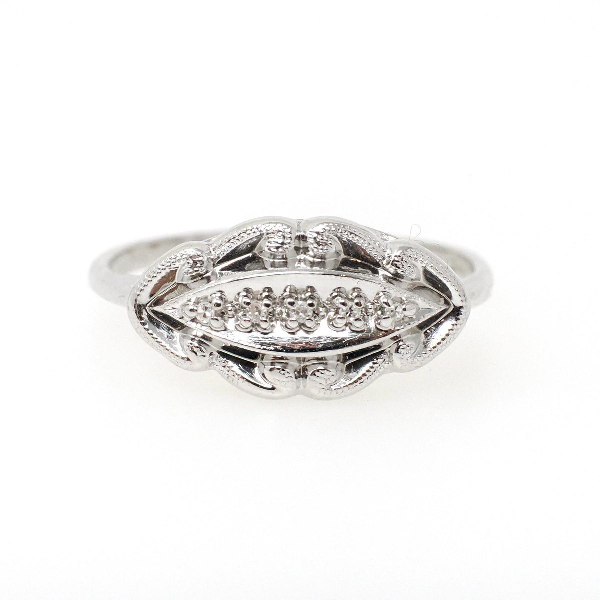 Vintage Princess Ring - Mid Century 14k White Gold Natural .02 CTW Diamonds - Circa 1950s Size 8 Sweetheart Anniversary Promise Fine Jewelry