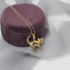 Contemporary Cat Charm - Modern 14k Yellow Gold Figural Feline Pendant Necklace - Circa 1990s Era Hollow Kitty Tail Pet Animal Fine Jewelry