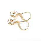 Opal & Diamond Earrings - Estate 14k Yellow Gold Natural Gemstone Flower Lever Back Drops - Contemporary 2000s Era Pierced Ears Fine Jewelry
