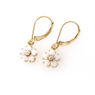 Opal & Diamond Earrings - Estate 14k Yellow Gold Natural Gemstone Flower Lever Back Drops - Contemporary 2000s Era Pierced Ears Fine Jewelry