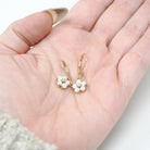 Opal & Diamond Earrings - Estate 14k Yellow Gold Natural Gemstone Flower Lever Back Drops - Contemporary 2000s Era Pierced Ears Fine Jewelry