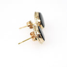 Natural Onyx Earrings - Bold Gold 14k Yellow Gold Pierced Push Backs Black Gemstone Studs - Circa 1980s Era Oval Rope Bezel Fine Jewelry