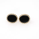 Natural Onyx Earrings - Bold Gold 14k Yellow Gold Pierced Push Backs Black Gemstone Studs - Circa 1980s Era Oval Rope Bezel Fine Jewelry