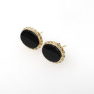 Natural Onyx Earrings - Bold Gold 14k Yellow Gold Pierced Push Backs Black Gemstone Studs - Circa 1980s Era Oval Rope Bezel Fine Jewelry