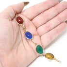 Vintage Scarab Bracelet - Modernist 14k Yellow Gold Oval Carved Natural Gemstones - Circa 1960s Era Egyptian Revival Style Fine 60s Jewelry