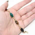 Vintage Scarab Bracelet - Modernist 14k Yellow Gold Oval Carved Natural Gemstones - Circa 1960s Era Egyptian Revival Style Fine 60s Jewelry