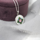 Flower Charm Necklace - Mid Century Sterling Silver White Pink Flower Guilloché Enamel Pendant Charm - Circa 1950s Era Rose Leaves Jewelry