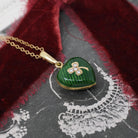 Vintage Fabergé Heart Charm - Contemporary 18k Yellow Gold Green Enamel Natural Diamond Pendant Necklace - Circa 1990s Clover Fine Jewelry