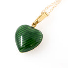 Vintage Fabergé Heart Charm - Contemporary 18k Yellow Gold Green Enamel Natural Diamond Pendant Necklace - Circa 1990s Clover Fine Jewelry