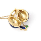 Vintage Fabergé Egg Locket - Contemporary 18k Yellow Gold Blue Enamel Natural Diamond Charm Necklace - Circa 1990s Duck Animal Fine Jewelry