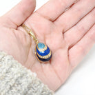 Vintage Fabergé Egg Locket - Contemporary 18k Yellow Gold Blue Enamel Natural Diamond Charm Necklace - Circa 1990s Duck Animal Fine Jewelry