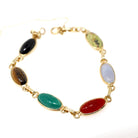 Vintage Scarab Bracelet - Modernist 14k Yellow Gold Oval Carved Natural Gemstones - Circa 1960s Era Egyptian Revival Style Fine 60s Jewelry