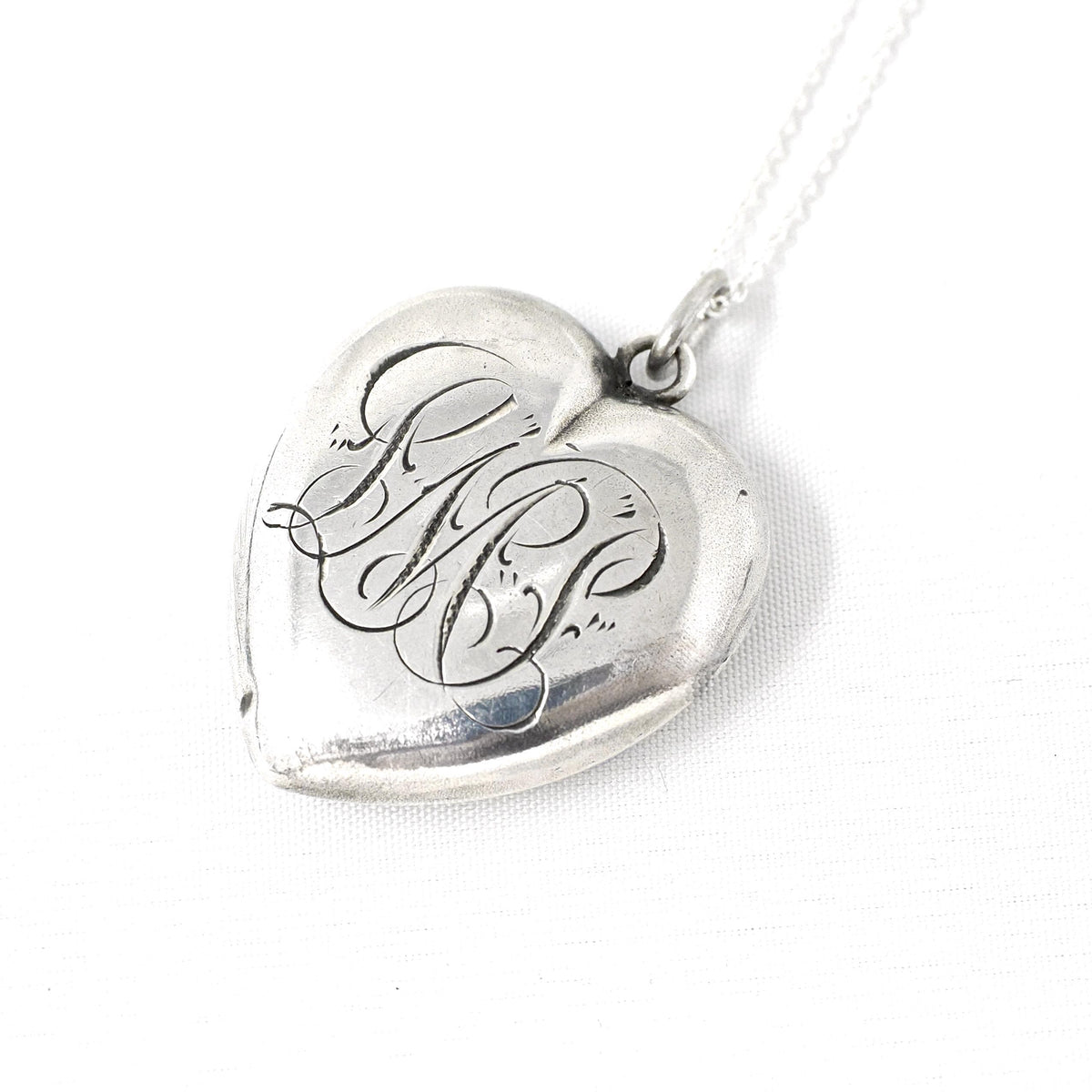 Antique Heart Pendant - Edwardian Sterling Silver Engraved Monogram "PMP" Necklace Fob Charm - Circa 1910s Era Keepsake Fine Fashion Jewelry