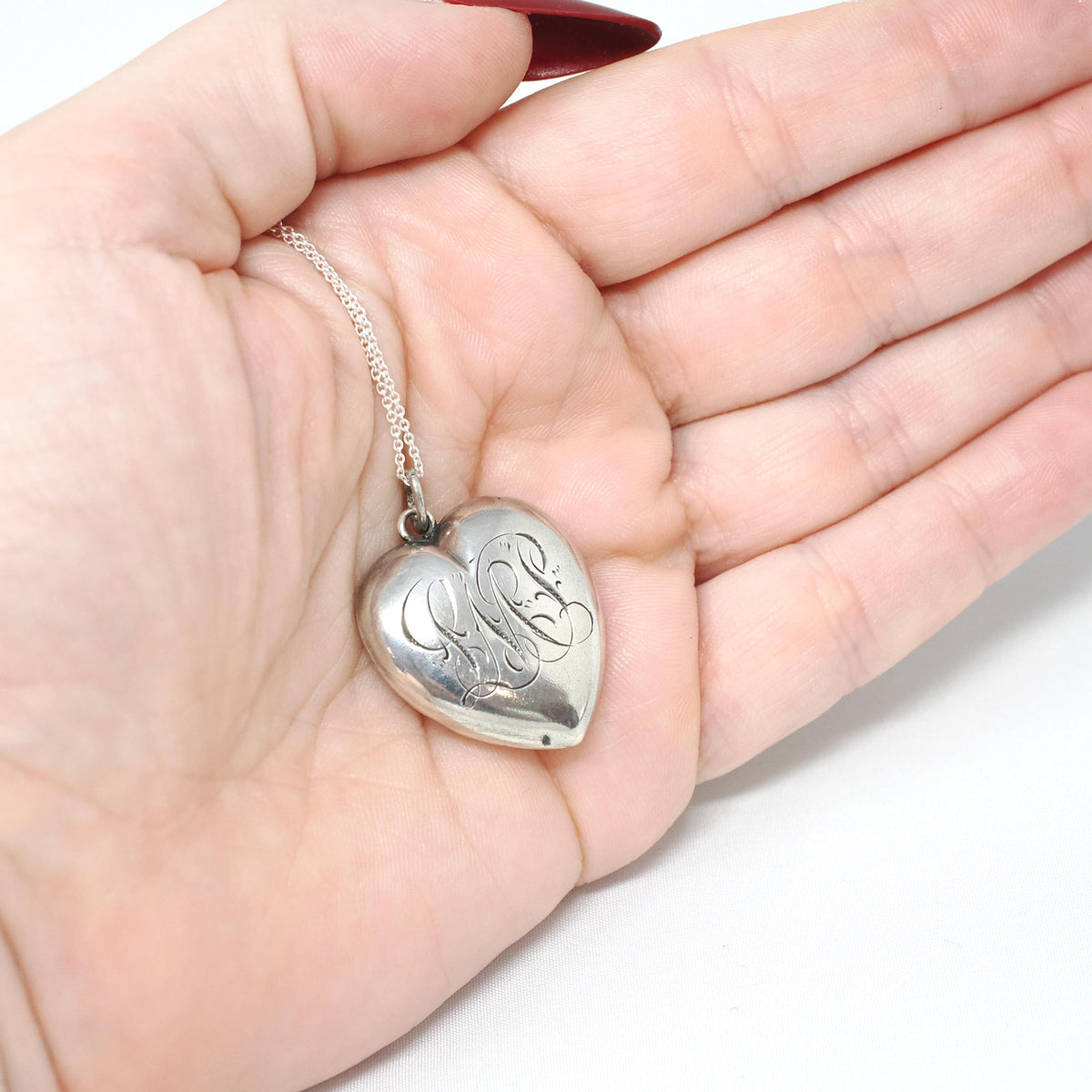 Antique Heart Pendant - Edwardian Sterling Silver Engraved Monogram "PMP" Necklace Fob Charm - Circa 1910s Era Keepsake Fine Fashion Jewelry