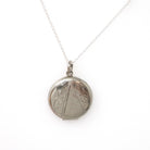 Mid Century Locket - Vintage 10k White Gold Engraved Round Pendant Necklace Charm - Circa 1950s Era Photograph Keepsake Dainty Fine Jewelry