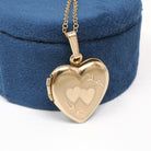 Vintage Heart Locket - Mid Century 10k Yellow Gold Double Heart Pendant Necklace - Circa 1960s Fine Sweetheart Keepsake Photograph Jewelry
