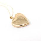 Estate Heart Locket - Modern 10k Yellow Gold Engraved Flower Leaf Design Necklace Pendant - Circa 2000's Era Photograph Keepsake PPC Jewelry