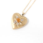 Estate Heart Locket - Modern 10k Yellow Gold Engraved Flower Leaf Design Necklace Pendant - Circa 2000's Era Photograph Keepsake PPC Jewelry