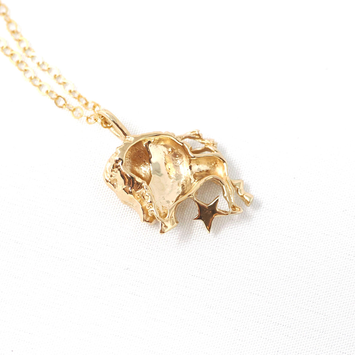 Vintage Taurus Charm - Modernist 14k Yellow Gold Figural Bull Pendant Necklace - Circa 1970s Era Astrological Fine Zodiac Earth Sign Jewelry