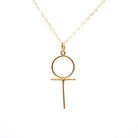 Dainty Ankh Necklace - Contemporary 18k Yellow Gold Wire Egyptian Revival Symbol Charm - Circa 1990s Statement Fine Feminist Venus Jewelry