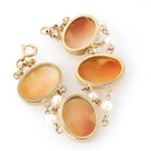 Vintage Cameo Bracelet - Mid Century 12k Gold Filled Oval Carved Shell Simulated Pearl Accents - Circa 1950s Era Fashion Accessory Jewelry