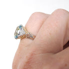 Antique Aquamarine Ring - Art Deco 14k Yellow Gold Platinum Light Blue Gemstone & Diamond Accents - Circa 1920s Era Size 4 3/4 Fine Jewelry