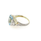 Antique Aquamarine Ring - Art Deco 14k Yellow Gold Platinum Light Blue Gemstone & Diamond Accents - Circa 1920s Era Size 4 3/4 Fine Jewelry