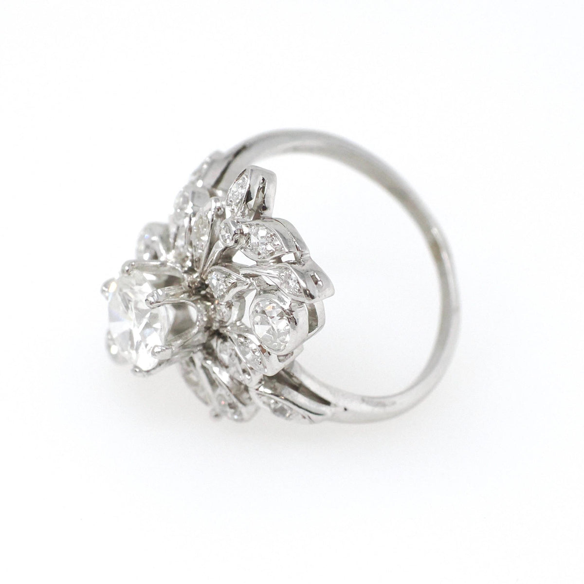 Vintage Engagement Ring - Mid Century Platinum 1.72 CTW Natural Diamonds - Circa 1950s Era Size 6 3/4 Fine Floral Bouquet Filigree Jewelry