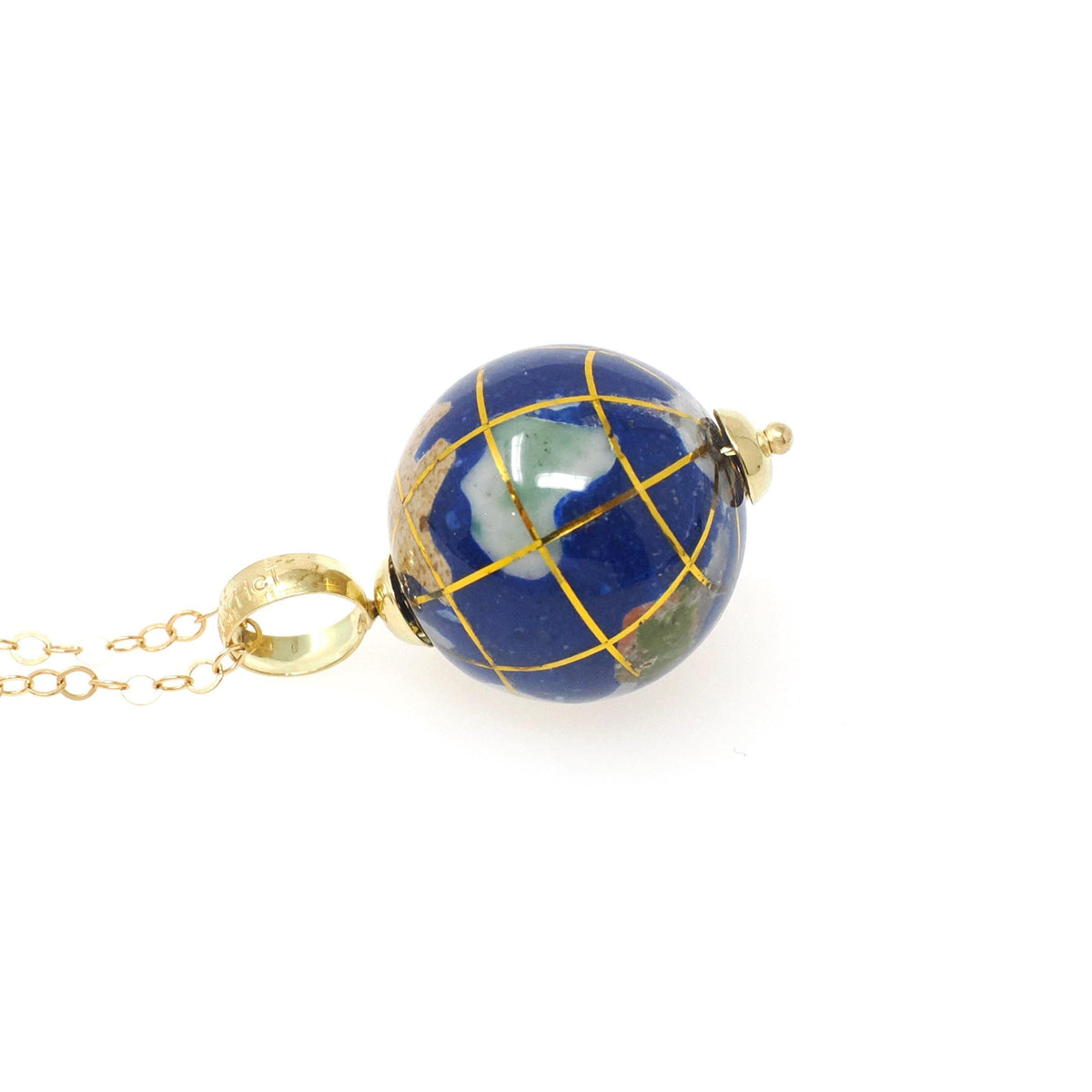 Fine Globe Charm - Contemporary 18k Yellow Gold Natural Lapis Gemstone Inlay Spinner Pendant - Circa 1990s Souvenir Earth Travel Jewelry