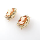 Vintage Cameo Earrings - Mid Century 14k Yellow Gold & Silver Bezel Set Pierced Wire Hooks - Circa 1960s Carved Shell Fine Filigree Jewelry