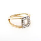 Letter "D" Ring - Contemporary 14k Yellow & White Gold Initial Monogram .14 CTW Diamonds - Circa 1990s Era Size 3 3/4 Statement Fine Jewelry